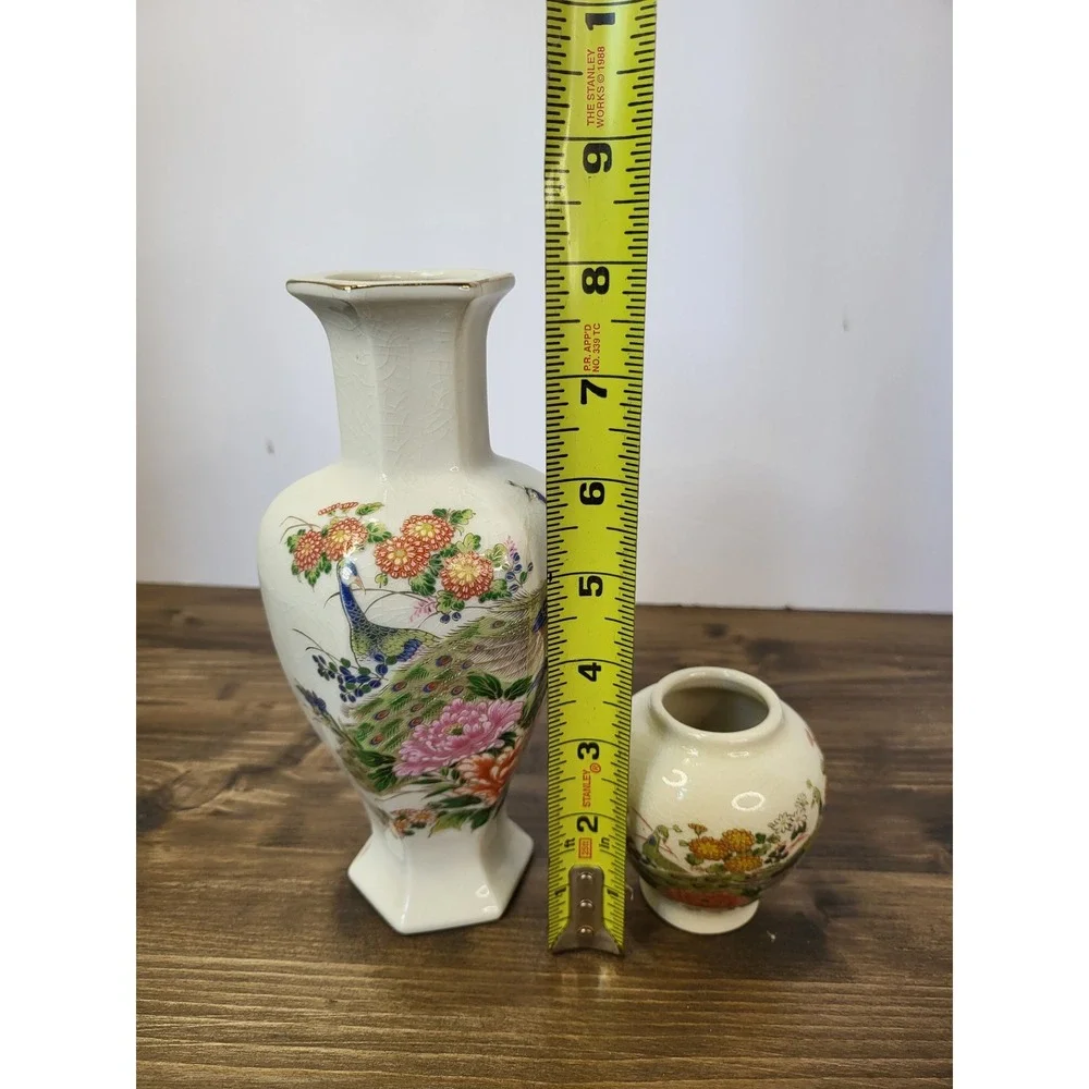 Vintage Japanese Satsuma Peacock Ceramic Inarco Vase Yamaji Plate Sato Gordon